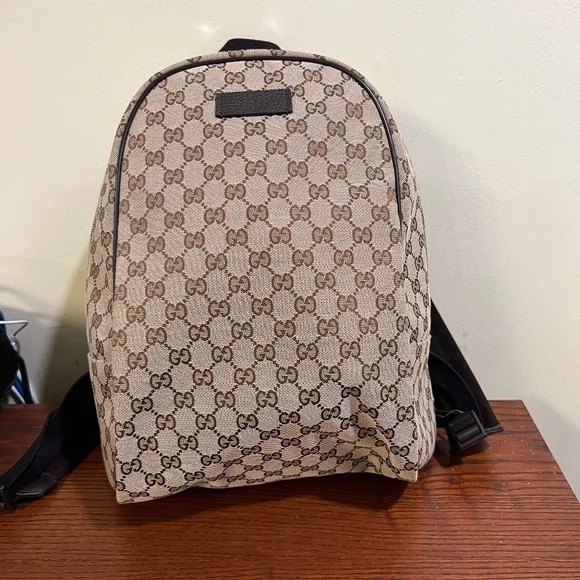 New Gucci Beige Brown Monogram Canvas GG Guccissima Backpack Rucksack Bag